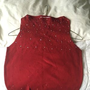 Joseph A. Silk s/l Crystal/Bead Deep Red Sweater S